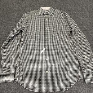 Bugatchi Uomo Dress Shirt Mens 15 34/35 Black Gingham Shaped Fit Cotton